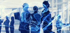 Global digital business professionals working together